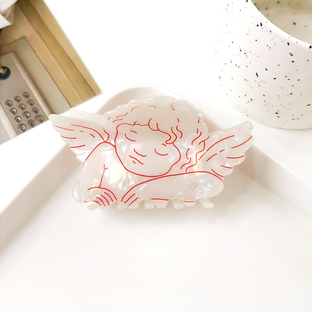 Valentines Claw Clips for Women Cartoon Angel Hair Clips Non-Slip Strong Hold Acrylic Hair Claws Sparkling White Cupid Hair Barrettes Cute Hair Accessories for Valentines Gift Party Costume - Image 7