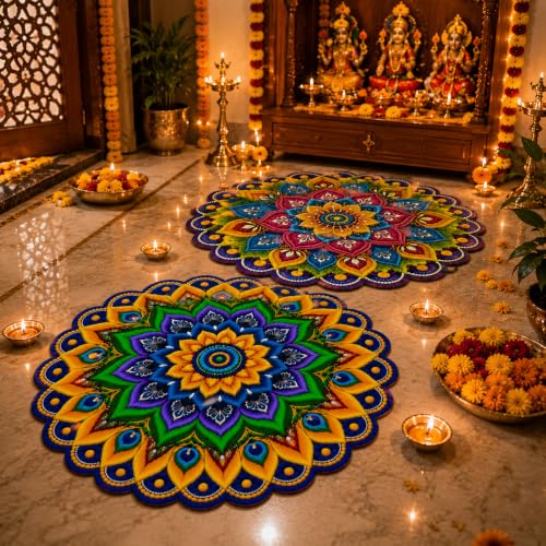 Image of 3D Floral Door Mat | Water Absorbent, Anti-Skid, Machine Washable Floor Mat | Soft Microfiber Carpet for Home, Living Room & Bedroom | Premium Decorative Mat (Multy, Round)