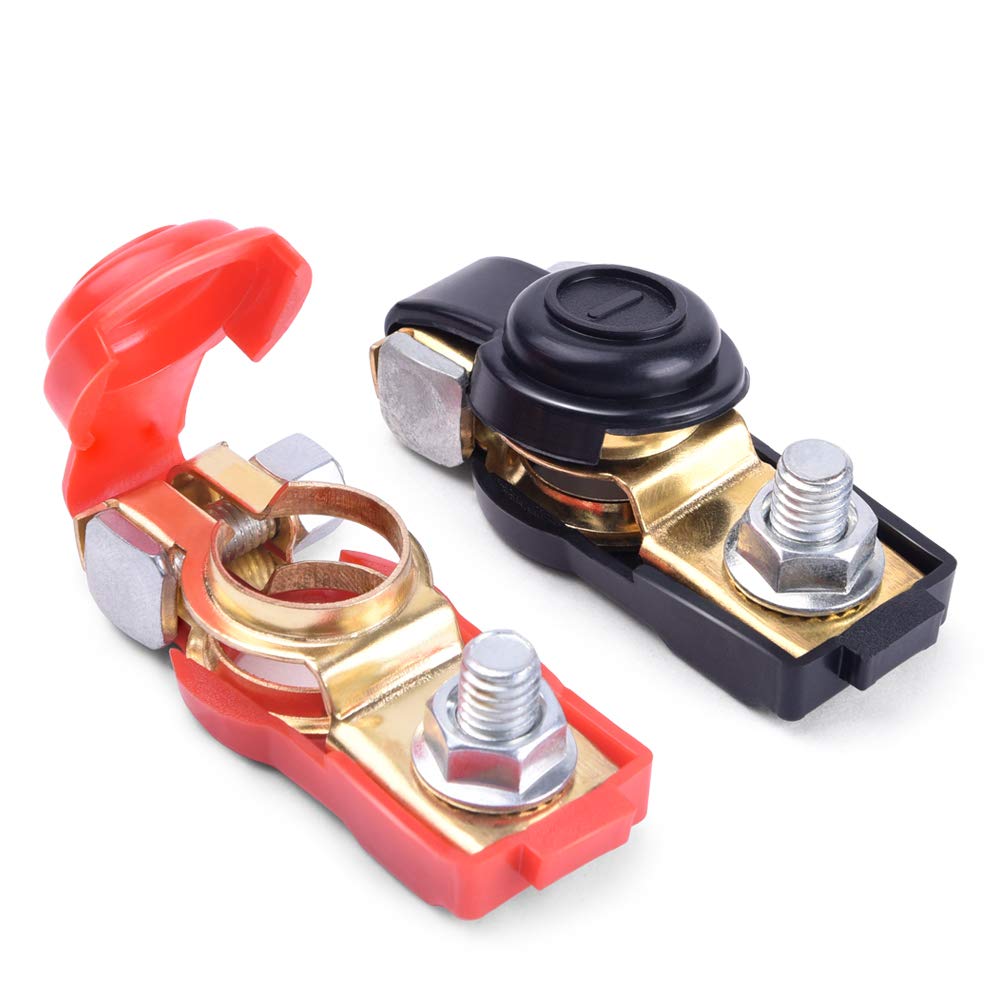 MNJ MOTOR Copper Battery Terminals - Negative and Positive Car Battery Cable Terminal Clamps Connectors for Car Vehicle Boat RV Caravan Marine Motorhome (Black & Red)