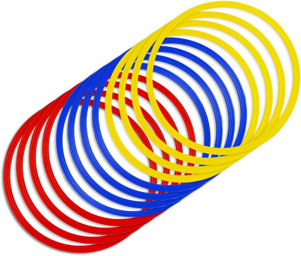 AGORA Sports Speed Ring Set for Basketball, Football, and Soccer, Sharpen Footwork, Agility, and Speed - Set of 12 in Red, Blue, and Yellow