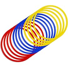 مجموعة AGORA Sports Speed Ring لكرة السلة وكرة القدم وكرة القدم ، و Sharpen Footwork ، و Agility ، و Speed - مجموعة من 12 باللون الأحمر والأزرق والأصفر