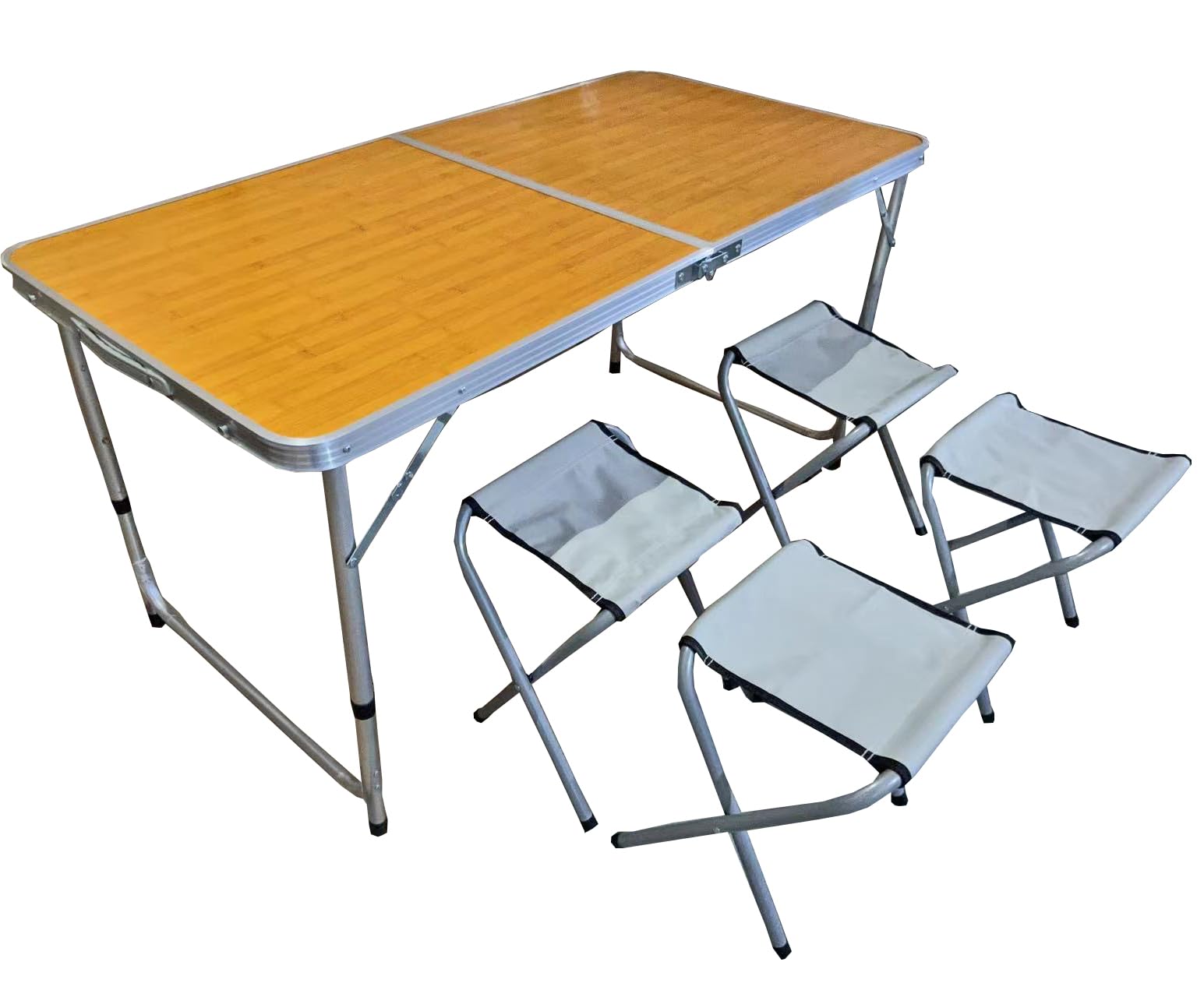 BDW Set di sedili da campeggio - tavolo pieghevole e 4 sedie - mobili da giardino, pieghevoli, tavolo 120x60 regolabile in altezza - set di mobili da giardino, leggero, in alluminio - Legno bianco