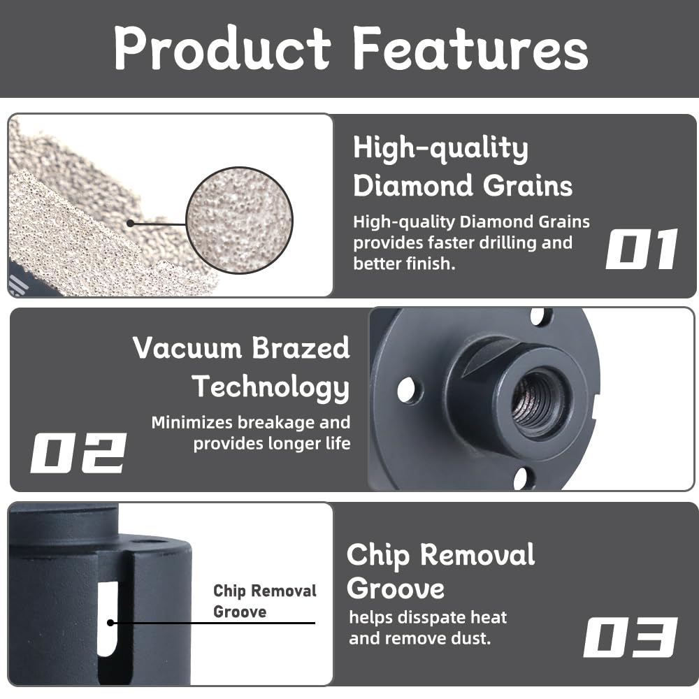Diamond Hole Saw Drll bits,1/4 inch 1inch,2-1/2 inch Vacuum Brazed Diamond Hole Saw for Porcelain Ceramic Tile Granite Marble Stone Brick Quartz (68mm(2-11/16 in.))