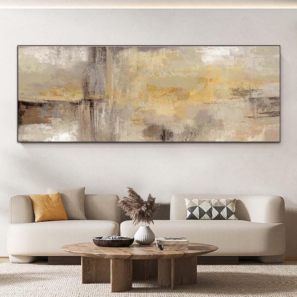 Cuadro abstracto para pared, lienzo para decoración de pared, grande, amarillo y marrón, cuadros artísticos modernos, decoración del hogar, sala de estar, dormitorio, oficina, sin marco, 180 x 60 cm