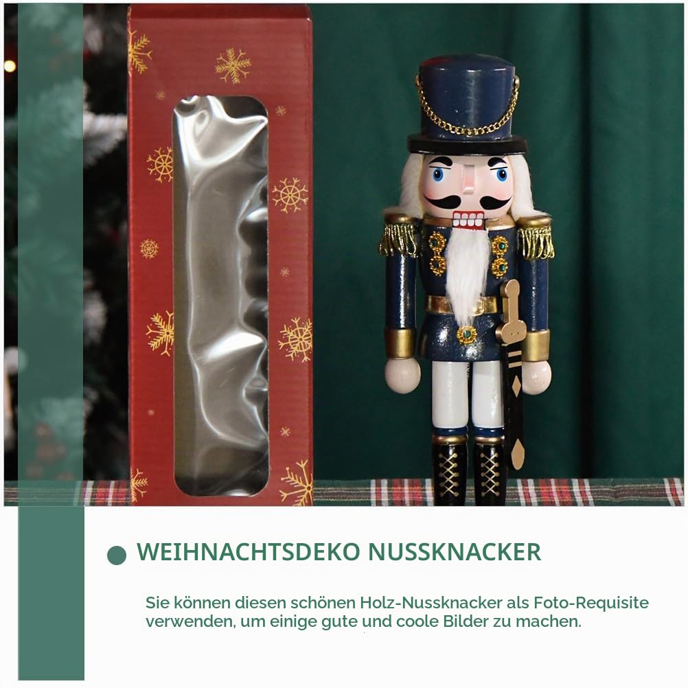 NOLITOY Weihnachten Nussknacker Holz Ornamente Soldat Nussknacker Figur Weihnachten Tischdekoration Für Zuhause Desktop Weihnachtsfeier 25Cm Blau