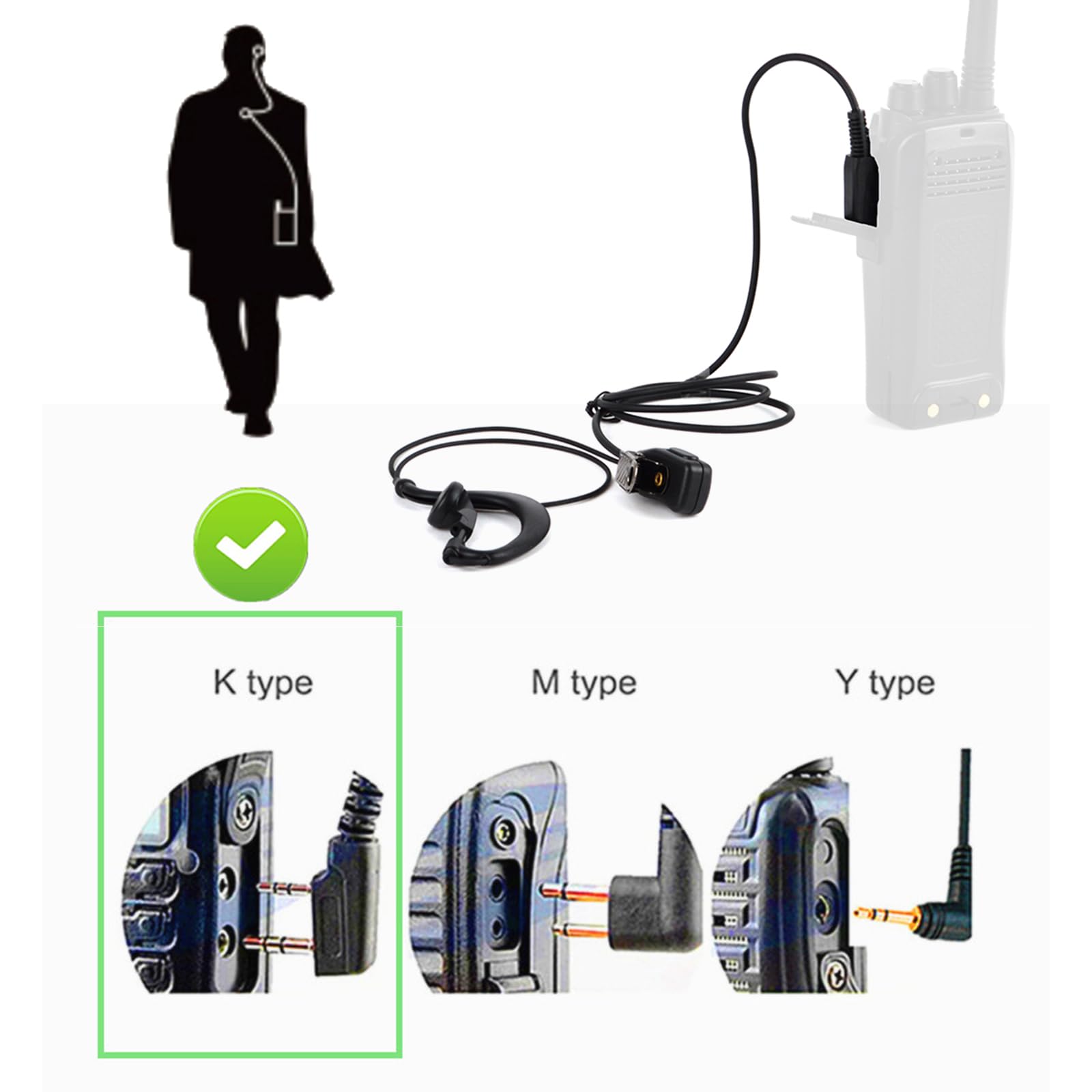 HYS Auriculares con Micrófono en Forma de G y PTT en Línea, Pinganillo Compatible con Kenwood Baofeng UV-5R UV5RA BF-888S de 2 Pines Radios (5 Unidades)