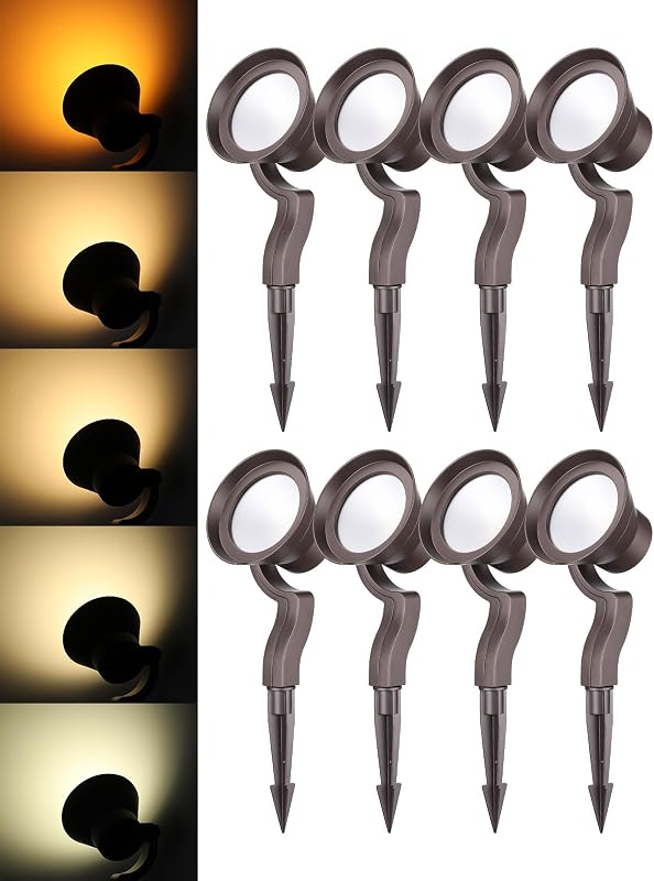 8-Pack 5CCT Wall Wash Dimmable LED Low Voltage Landscape Lights | 12W/7.3W/3.7W, Landscape Spotlights Outdoor, 12-24V AC/DC, 1800K/2700K/3500K/4000K/5000K, IP65, ETL Listed, Aluminum
