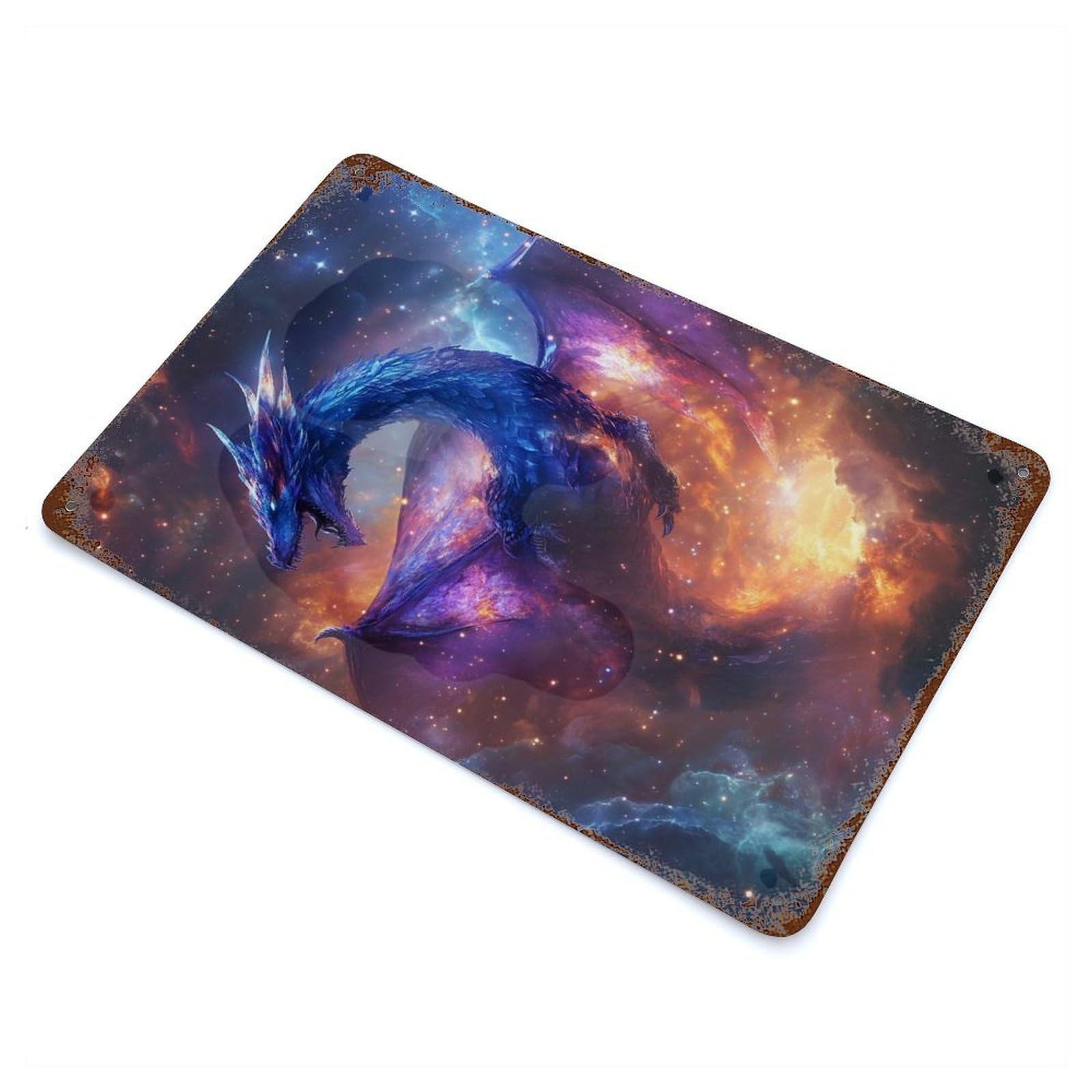 Cosmic Dragon Weathered Tin Sign 11.8"x7.9", Shabby Chic Decor for Garage, Pub Or Kitchen
