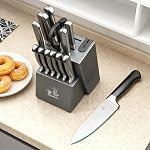CHUSHIJI 15-Piece Knife Set, Kitchen Knife Block Set with Built-in Sharpener, German Stainless Steel, Anti-Slip Handle, Dishwasher Safe, Grey with Gift Box