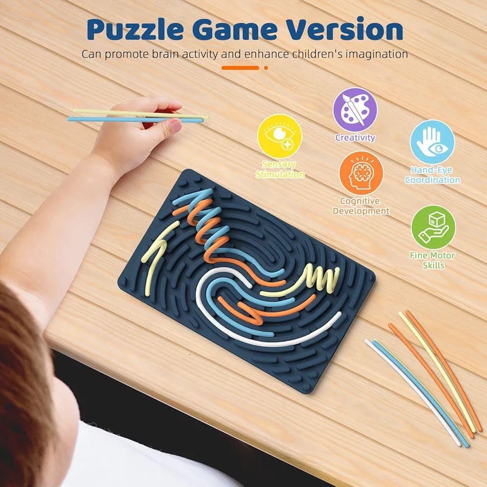 Silicone Sensory Fidget Board Toy | Double-Sided Activity Board with Color Strings | Stress Relief, Focus & Calm Toy for Kids and Adults 4
