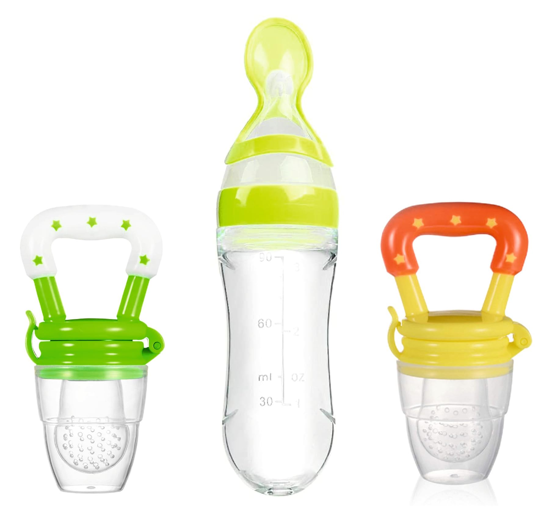 Roforuf Newborn Baby Feeding Bottle 90ML/Silicone Squeeze Feeding Spoon Milk 1 pc and Baby Food Feeder/Neebler/Pacifier 2 pc (Combo 1)