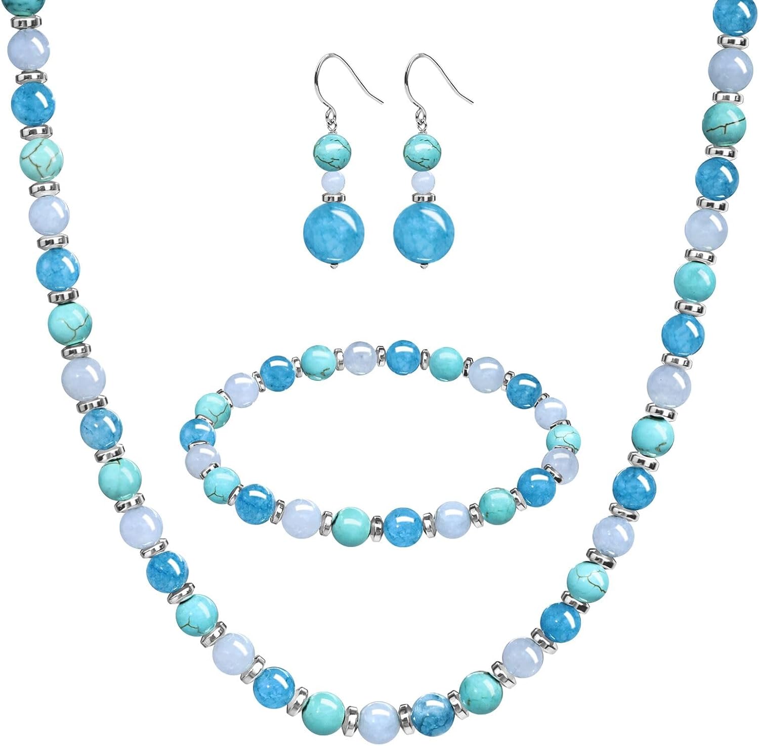 GEMTAL Beaded Necklaces for Women 3Pcs Colorful Boho Gemstone Bead Choker Summer Natural Stone Surfer Beach Bead Necklace Bracelets Earring Set Handmade Jewelry for Women Gift Jewelry Sets