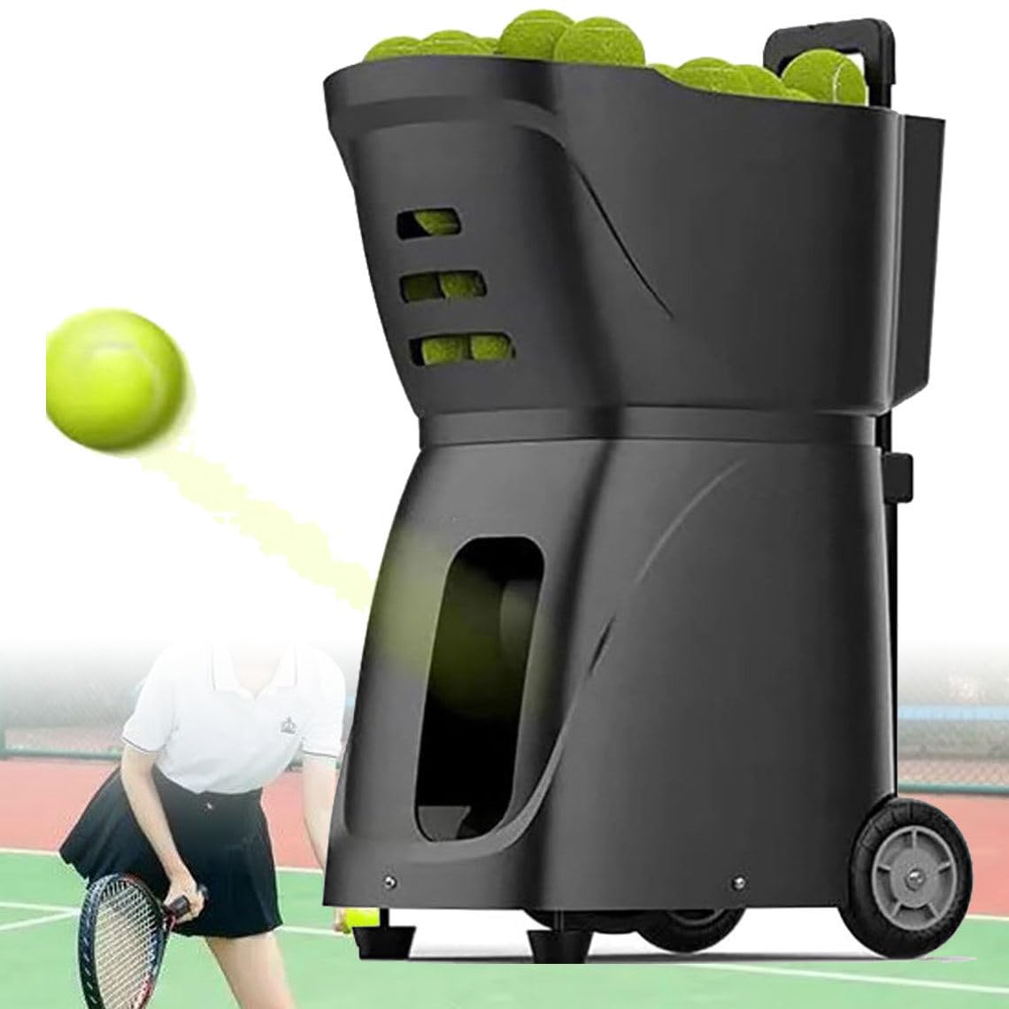 Lanzador de pelotas de tenis automático portátil con control de aplicación móvil, capacidad de 100 pelotas, para práctica y entrenamiento