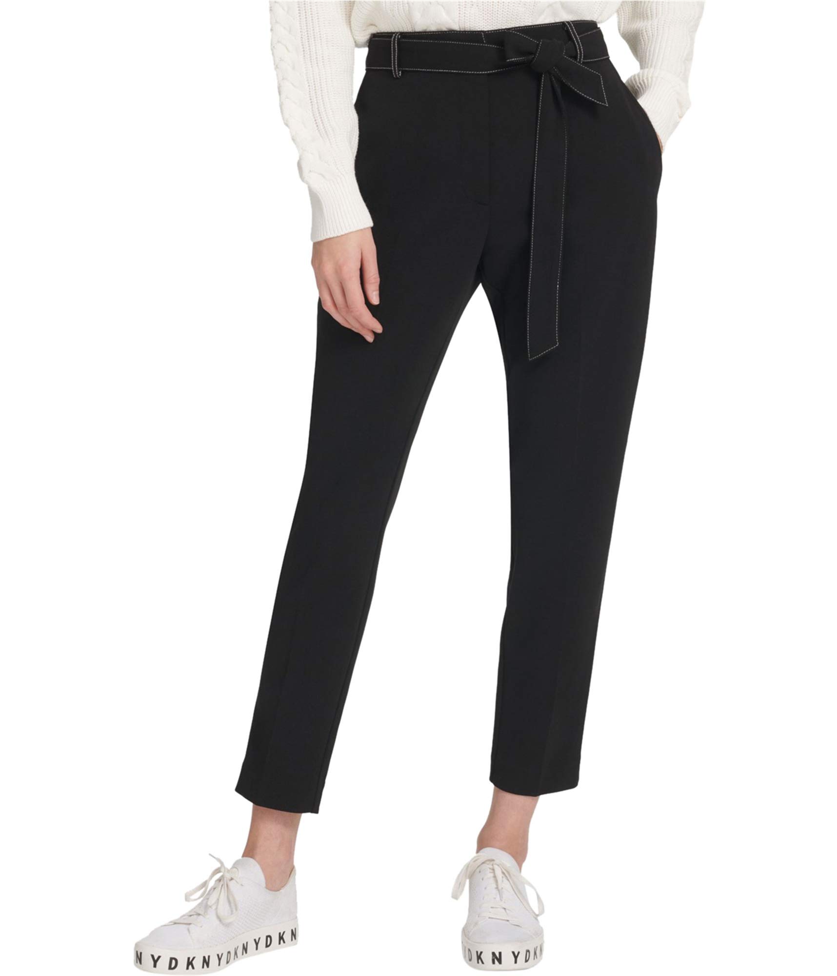 DKNY Womens Tie-Waist Casual Trouser Pants Black 10