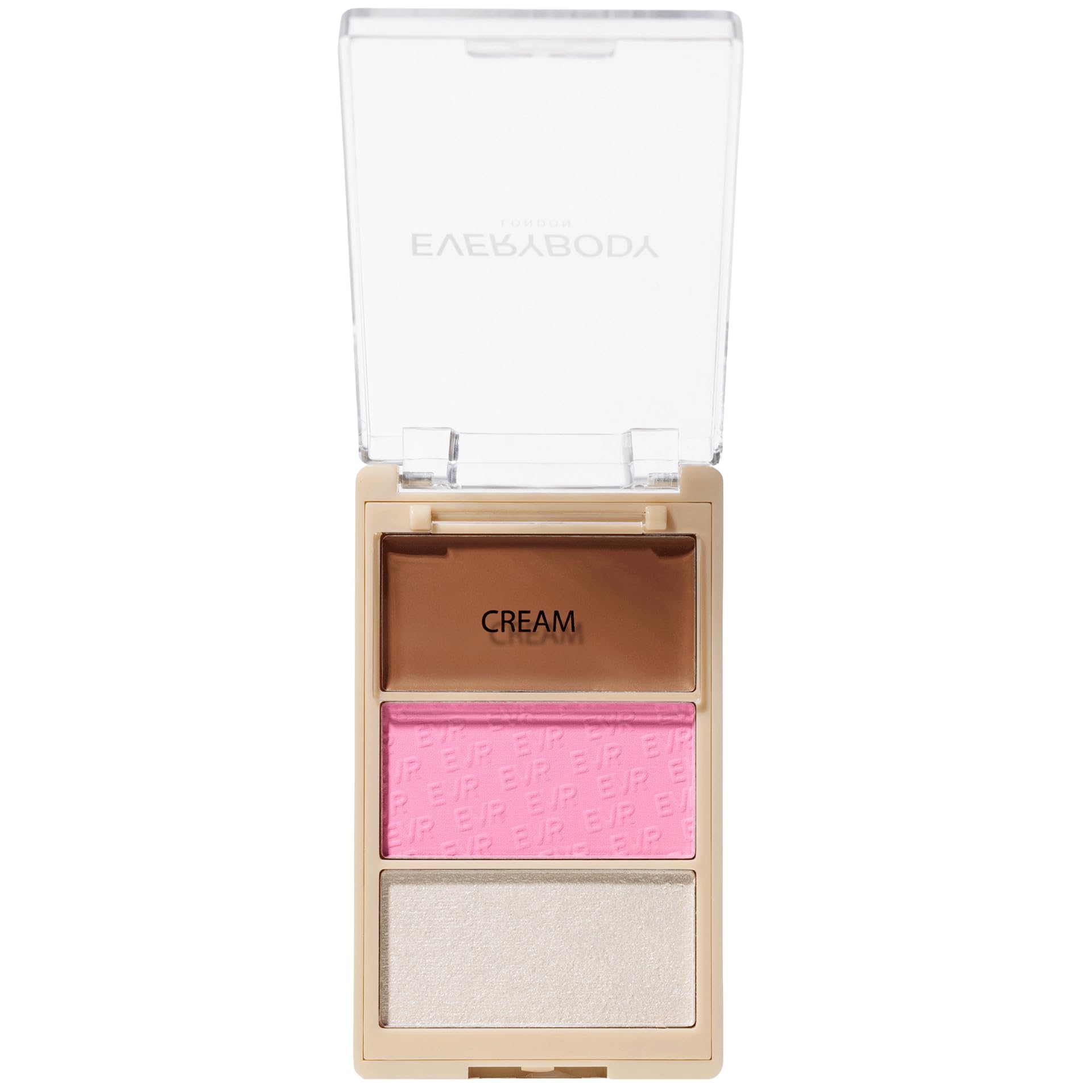 EVERYBODY LONDON Trio Face Blush Me Baby Paleta do konturowania twarzy z wypiekanym różem i rozświetlaczem, kremowym bronzerem Paleta 3w1 do makijażu