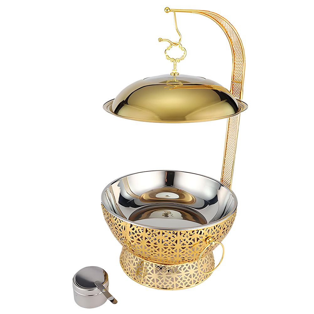 Estufa de Buffet Dorada de Acero Inoxidable, Lujosa Bandeja para Calentar Alimentos, Doble Uso frío y Caliente, con Base calefactora, Adecuada para Banquetes, Fiestas y hoteles
