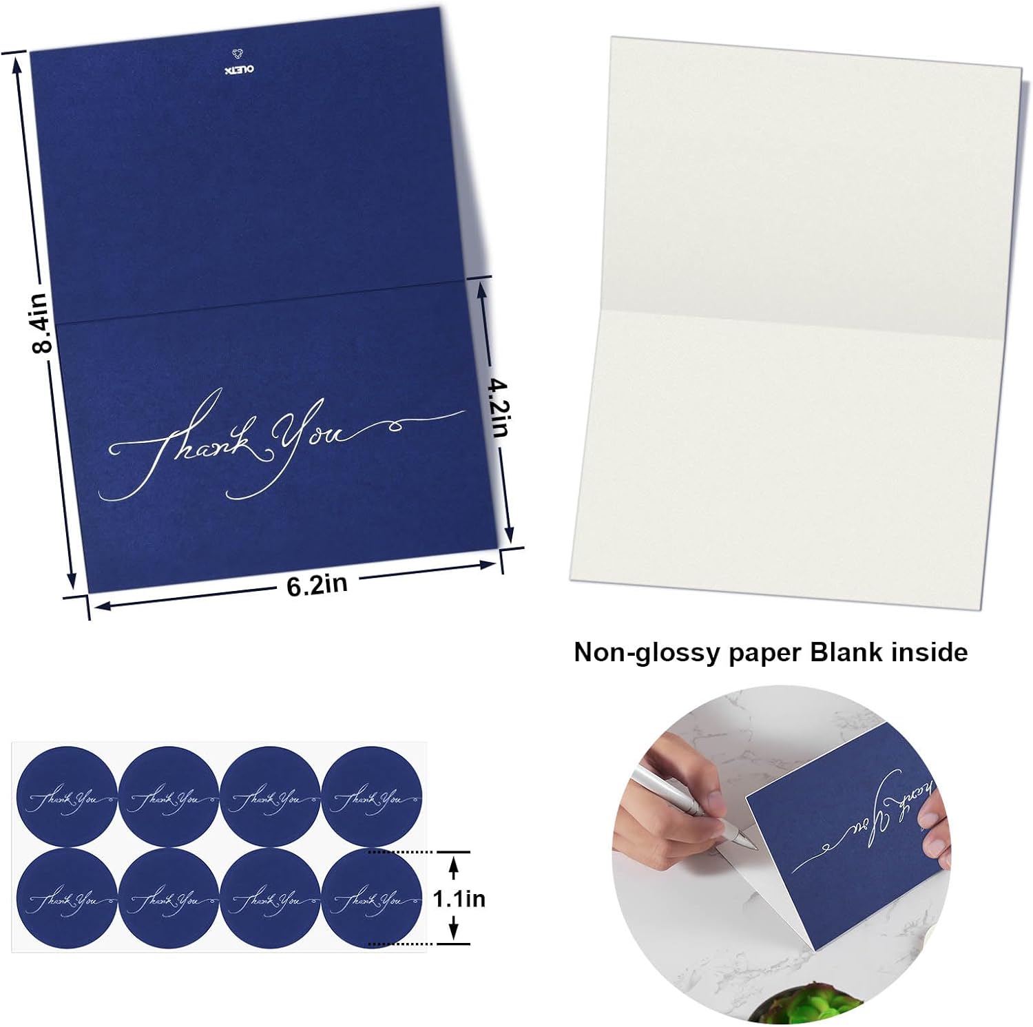 24pcs Navy Blue Thank You Cards Bulk with Envelopes, Stickers, 4.2x6.2 Thank you Card Box Set for Wedding, Baby, Bridal Shower, Small Business, Funeral - Image 2