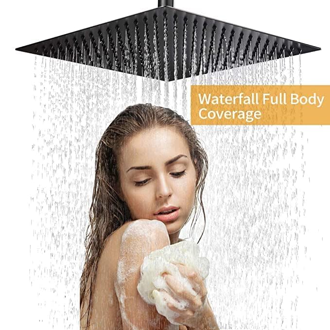 Image of TOSCH Stainless Steel 304 12X12 INCHES Showerhead Grade High Pressure Square BLACK Extra Heavy Rainfall Ultra Slim Ceiling or Wall mount Overhead Shower Only (WITHOUT ARM) Black matte Finish (Series-Super Heavy)