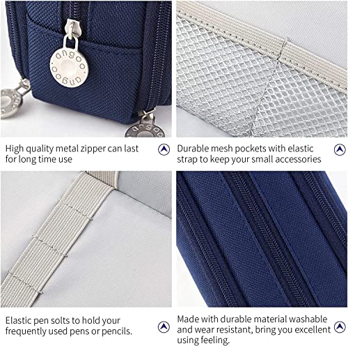 Image of Canvas Large Capacity Pencil Box for Girls & Boys, 3 Compartments Pen & Pencil Pouches, Aesthetic Stationery Pouch for School Kids College Students, Cute Stationary Gift for Children (Blue)