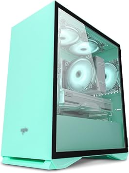 Mid Tower Computer Case ITX/M-ATX, 5 ARGB Case Fan, USB2.0-USB3.0-HD Audio with Tempered Glass Side Panel Green