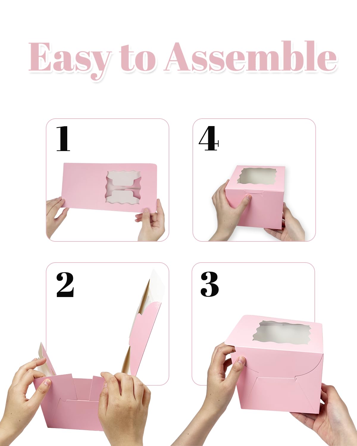 Gcardist 6x6x5 Inch Cake Box, 5 Sets Pink Cake Box with Window & 5 Sets 6 Inch Pink Cake Round Boards - Image 4