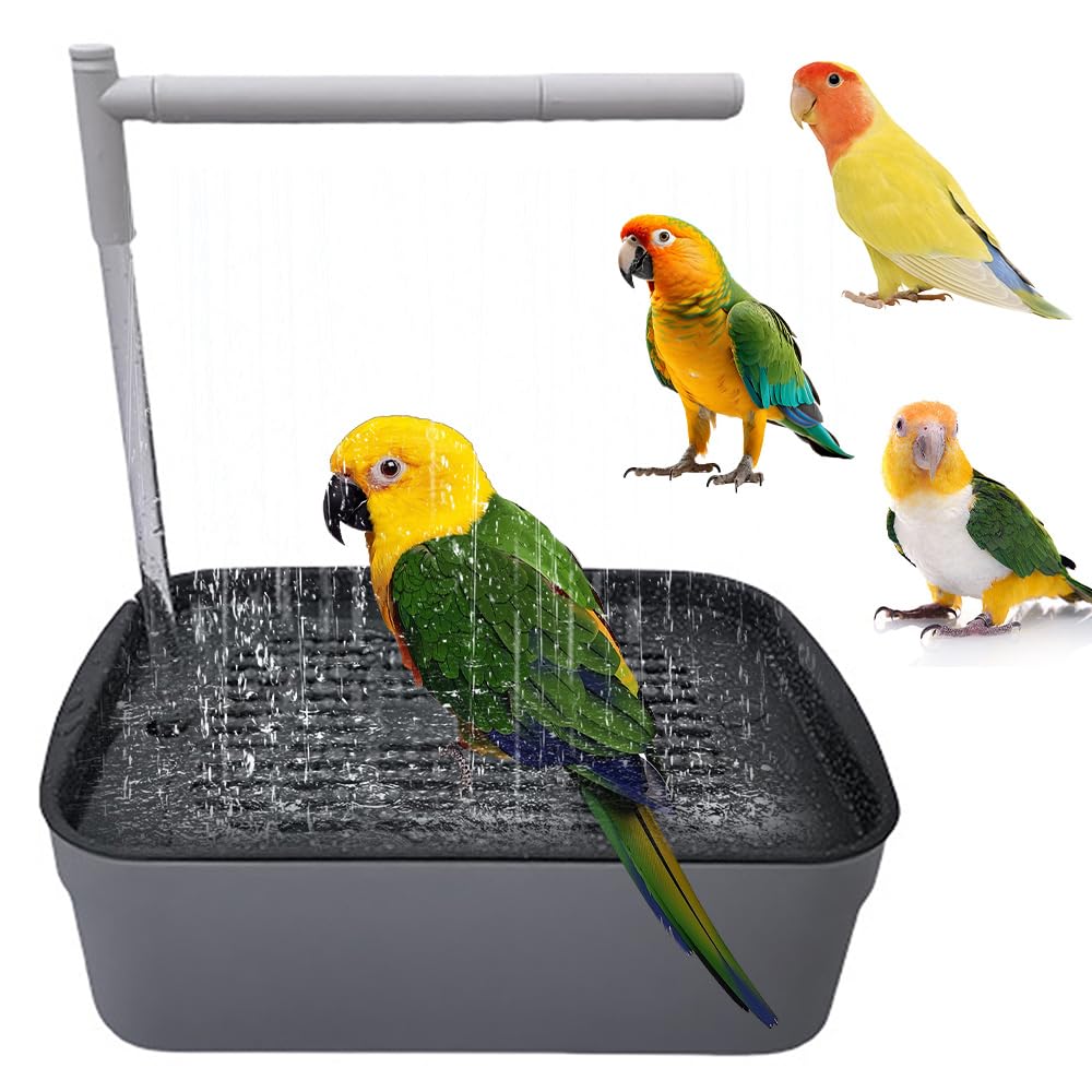BIZOI Bird Bath Tub, Automatic Parrot Bathtub with Circulating Faucet, USB Electric Pet Water Cycle Bath Tub, Indoor Outdoor Hanging Wall Mounted Pet Bathtub for Parakeet, Cockatiel, Parrot