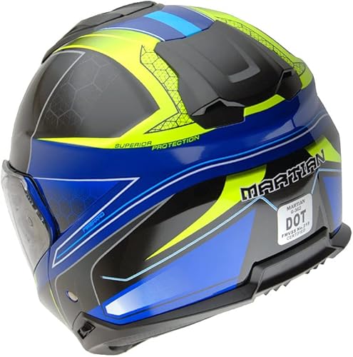 Miniatura 9 de Casco modular de cara completa para motocicleta Martian con visor desplegable doble y protector solar HG362 Azul Amarillo