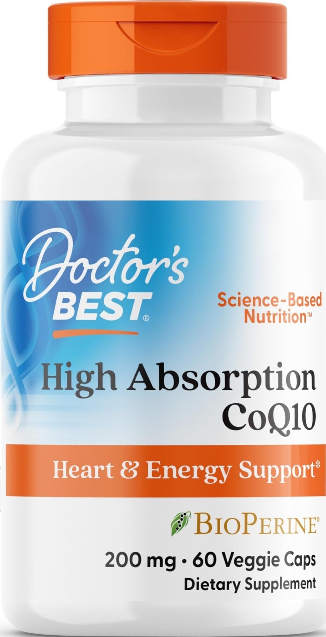 Doctor's Best High Absorption CoQ10 200mg with BioPerine Supplement - Coenzyme Q10 Caps for Heart Health & Antioxidant Support, CoQ10 200 mg for Women & Men, Non GMO - 60 Veg Capsules