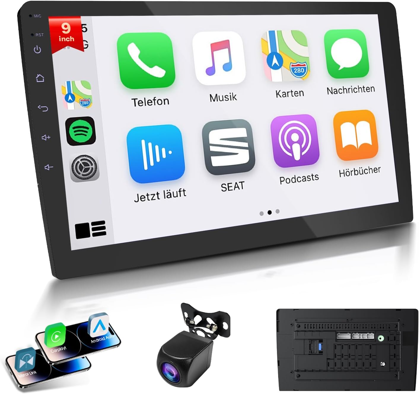 9 Inch Double Din Car Stereo with Wireless Apple CarPlay & Android Auto, CarPlay Screen for Car, Touchscreen Bluetooth Car Stereo Receiver