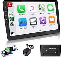 Vista 1 de Estéreo de auto de doble DIN de 9 pulgadas con Apple CarPlay inalámbrico y Android Auto, pantalla CarPlay para automóvil, pantalla táctil Bluetooth