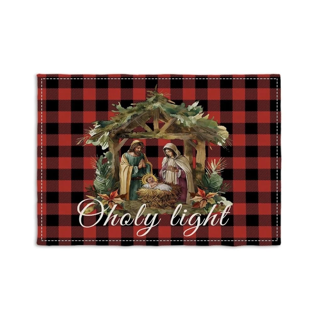 4Pcs Red Merry Christmas Placemats Winter Xmas Birds Table Mats Holiday Snowflakes Rustic Kitchen Dining For Home Party(BJT-250720000024,6Pcs-30X45cm(12X18in)