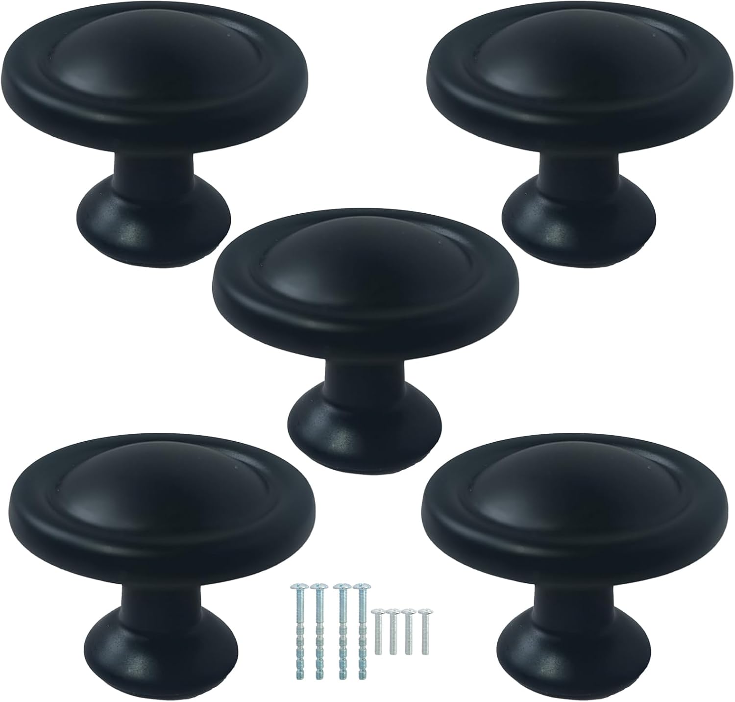 Kitchen Cabinet Knobs Matte Black Dresser Zinc Pulls Door Drawer Handles for Dresser Drawers 5 PCS
