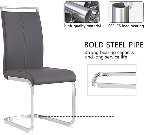 Miniatura 135 de AZmac Juego de 4 sillas de comedor modernas de cuero, sillas de cocina sin brazos, sillas de comedor con asiento acolchado tapizado y patas cromadas