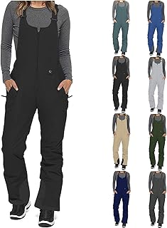 Overol con peto aislante para mujer, resistente al agua, overol largo térmico de invierno, pantalones de nieve térmicos de longitud completa, ropa de trabajo con bolsillos para exteriores