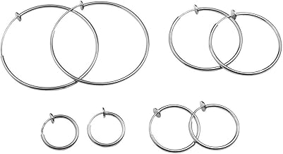 Evelots Clip on Hoop Earrings - Gold or Silver Tone- Gentle Spring Clip on for Non Pierced Ears - No Pinching/Nickel Free- 4 Different Sizes