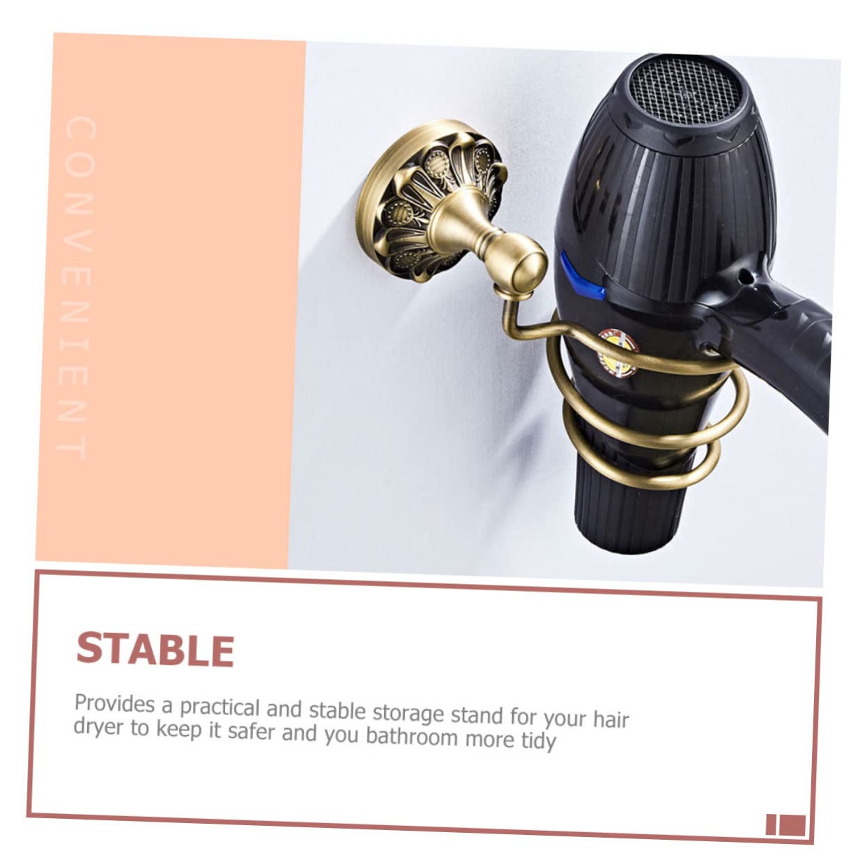 Wall-mounted Hair Dryer Holder Rack Durable Copper Storage Stand Easy Installation Bathroom Organizer for Hair Dryer Space-saving Design for Tidy Bathrooms