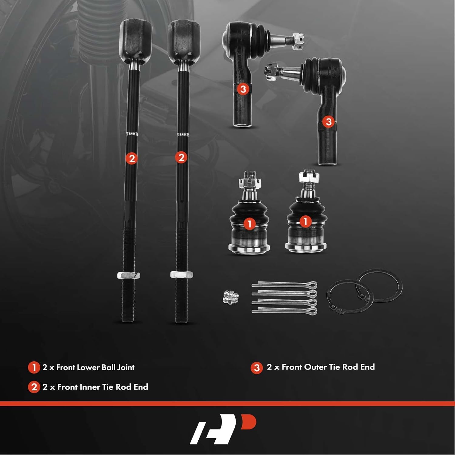 A-Premium Set of 6, Front Lower Ball Joint & Inner Outer Tie Rod End, Compatible with Ford Taurus 1996-2007, Mercury Sable 1996-2005, 3.0L