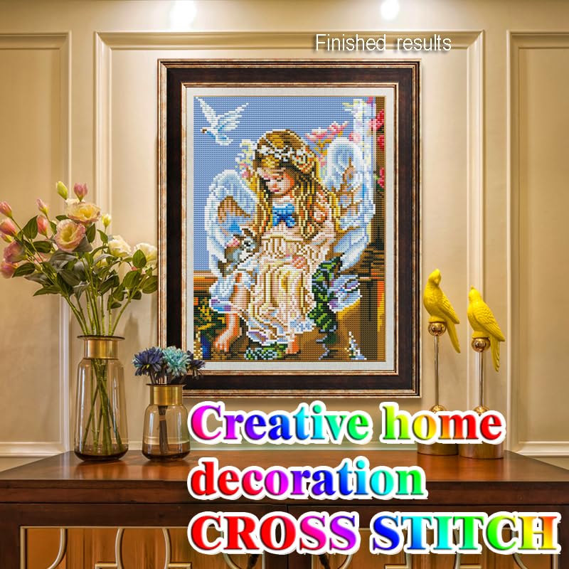 Image of 72018 Angel of Peace ROSTITCHCross Stitch Kits, 11CT Counted Cross Stitch Kits for Adults, Stamped Cross Stitch Patterns Needles Supplies, Beginner Embroidery Kit for Adults 12x16inch