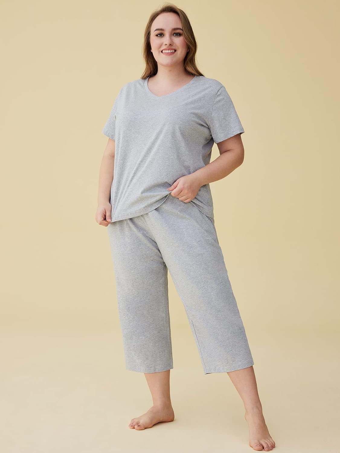 Latuza Women's Cotton Pajamas Set Tops and Capri Pants Sleepwear - Image 6