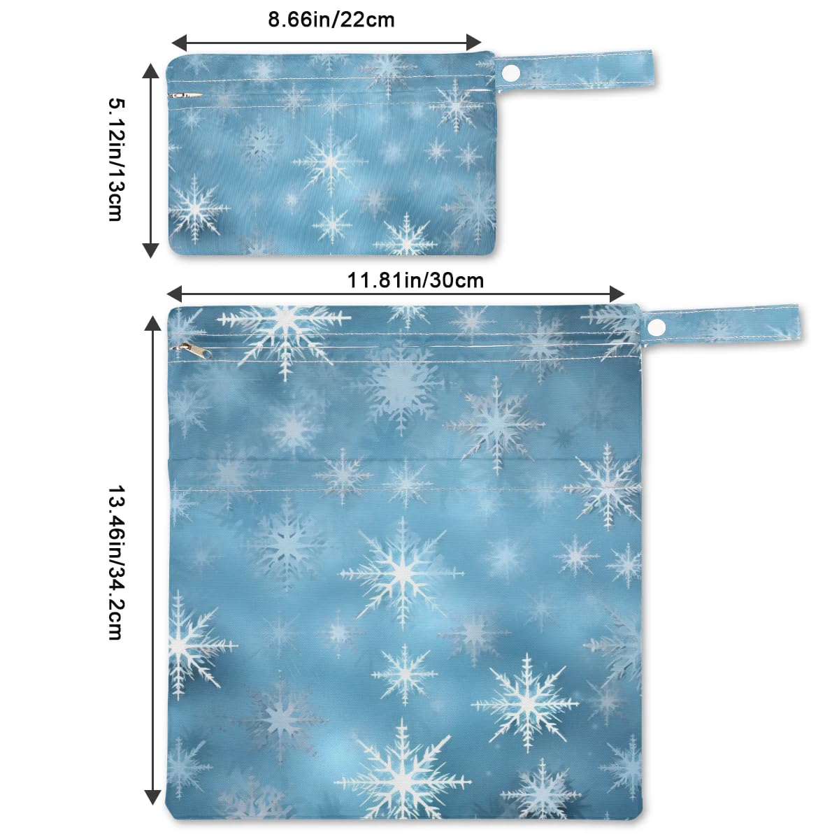 GzLeyigou 2pcs Cloth Diaper Wet Dry Bag Waterproof Storage Bag Travel Laundry Bags, Beach, Pool, Breast Pump Parts, Gym Bag for Swimsuits & Wet Clothes for Baby (Frozen Christmas Snowflake)