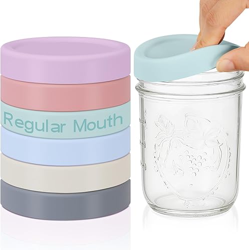 6 Piezas de Tapas de Silicona de Boca Regular para Tarros Mason, Tapas Gruesas a Prueba de Fugas de 70 mm para Todos los Tarros Mason de Boca