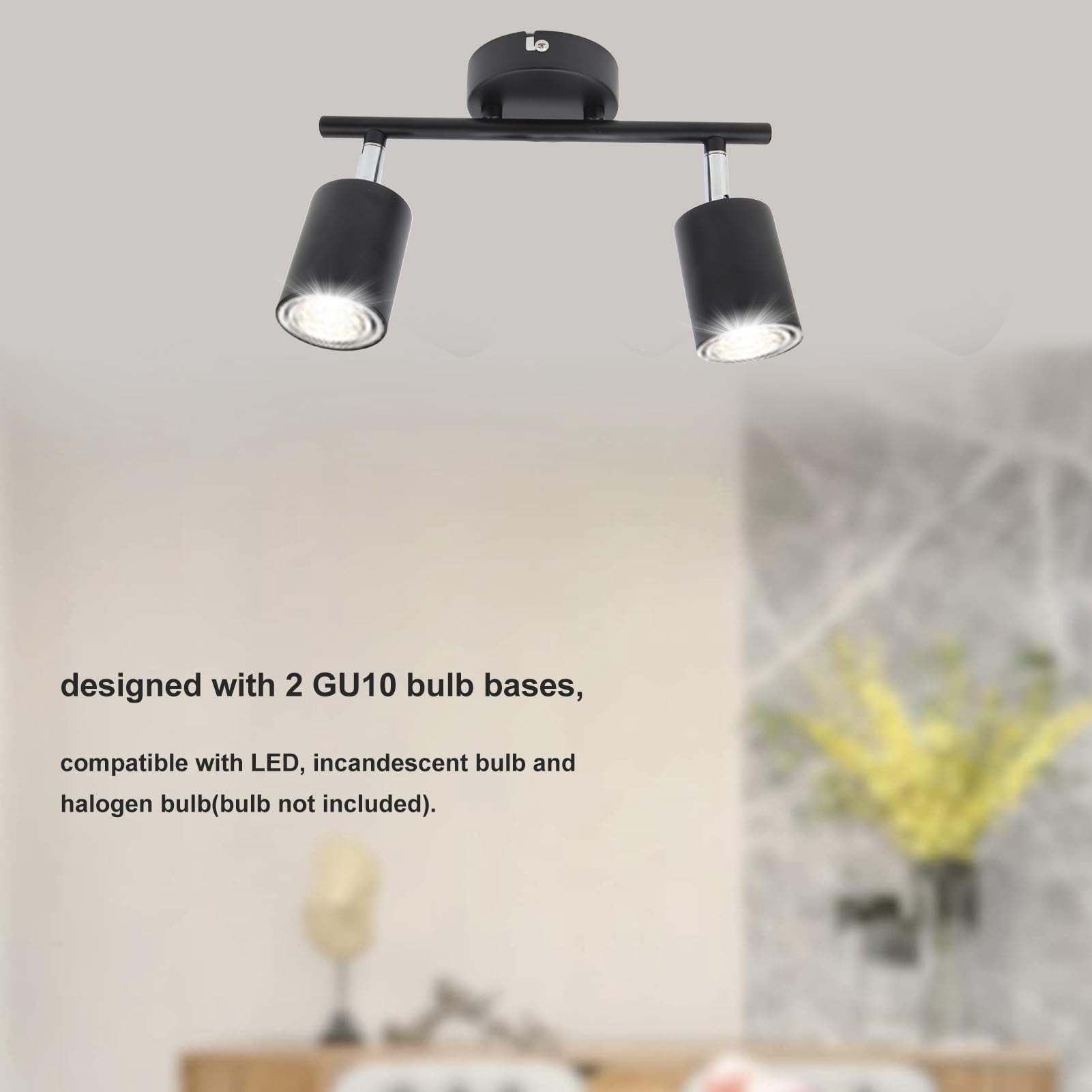 Kit D'éclairage de Piste LED, 2 Têtes 10,8 Pouces Track 90 Degrés Rotation 2 Light Track Lighting Kit pour Plafond de Bulbe GU10, Petite Piste, éclairage à LED