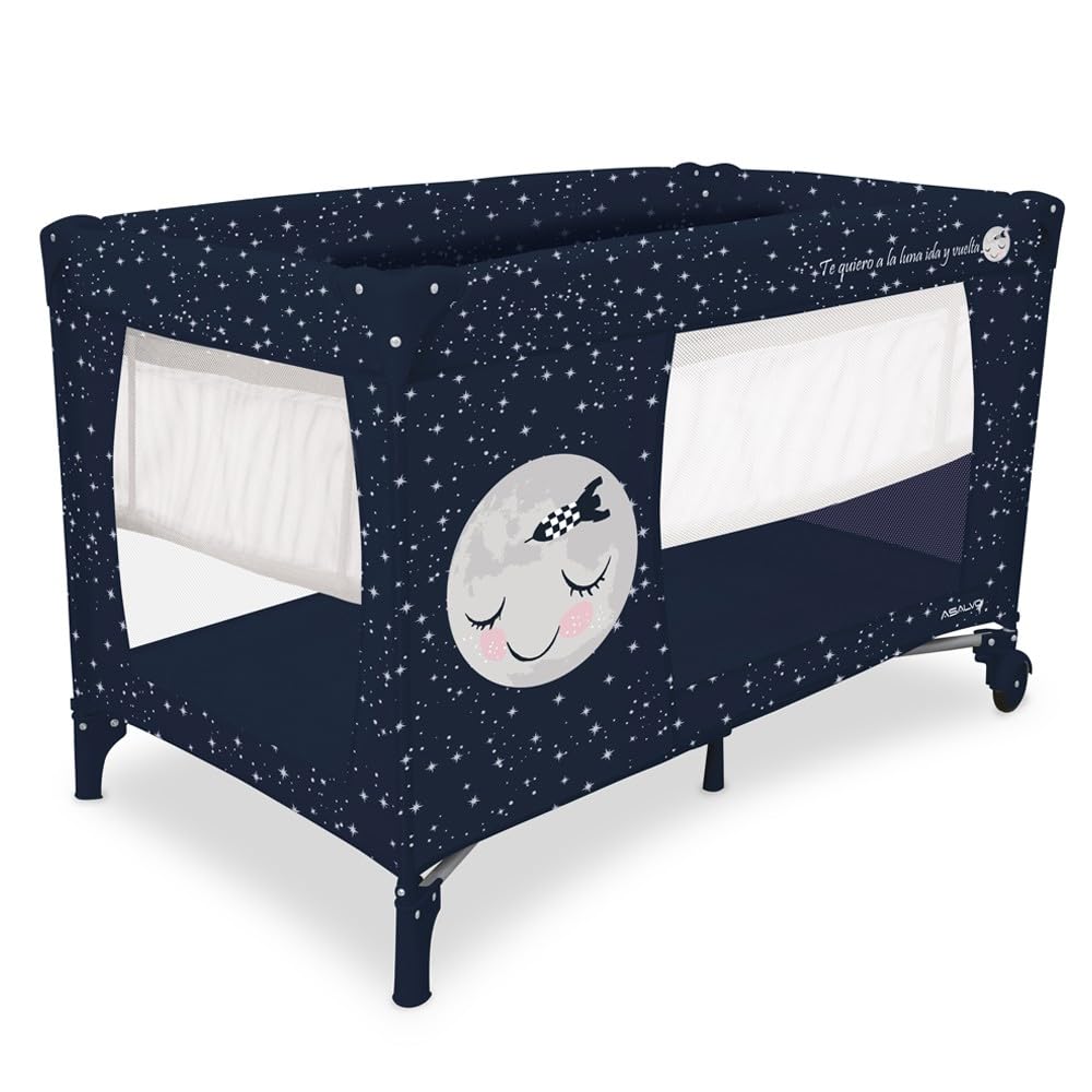 ASALVO Cuna de viaje 120x60 Smooth para bebé y niños de 0 a 15kg /2 EN 1, Cuna y Parque, Plegable en 30 segundos con Altura ajustable, Azul Moon