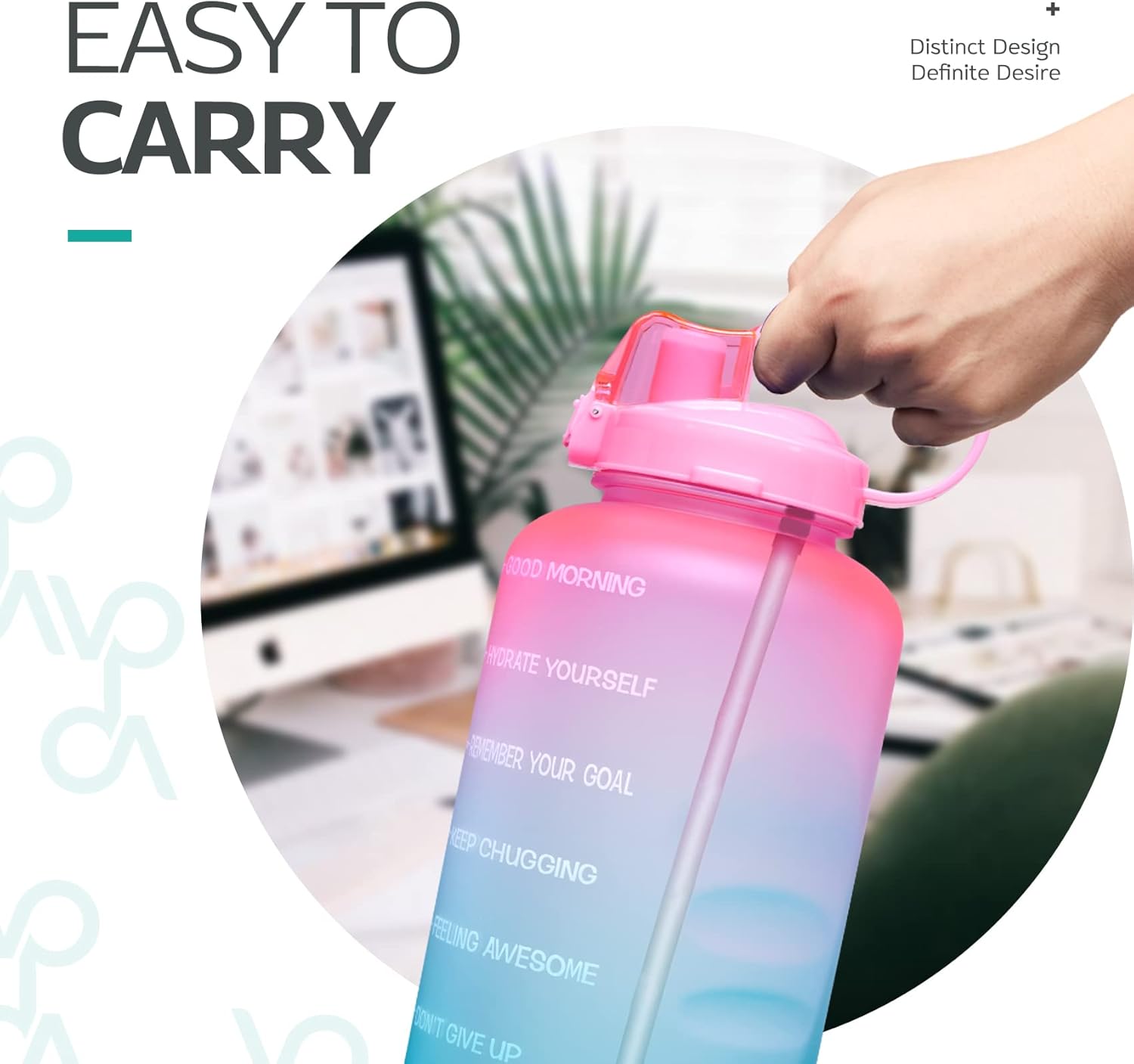 Venture Pal Large Half Gallon/64oz Motivational BPA Free Leakproof Water Bottle with Straw & Time Marker Perfect for Fitness Gym Camping Outdoor Sports