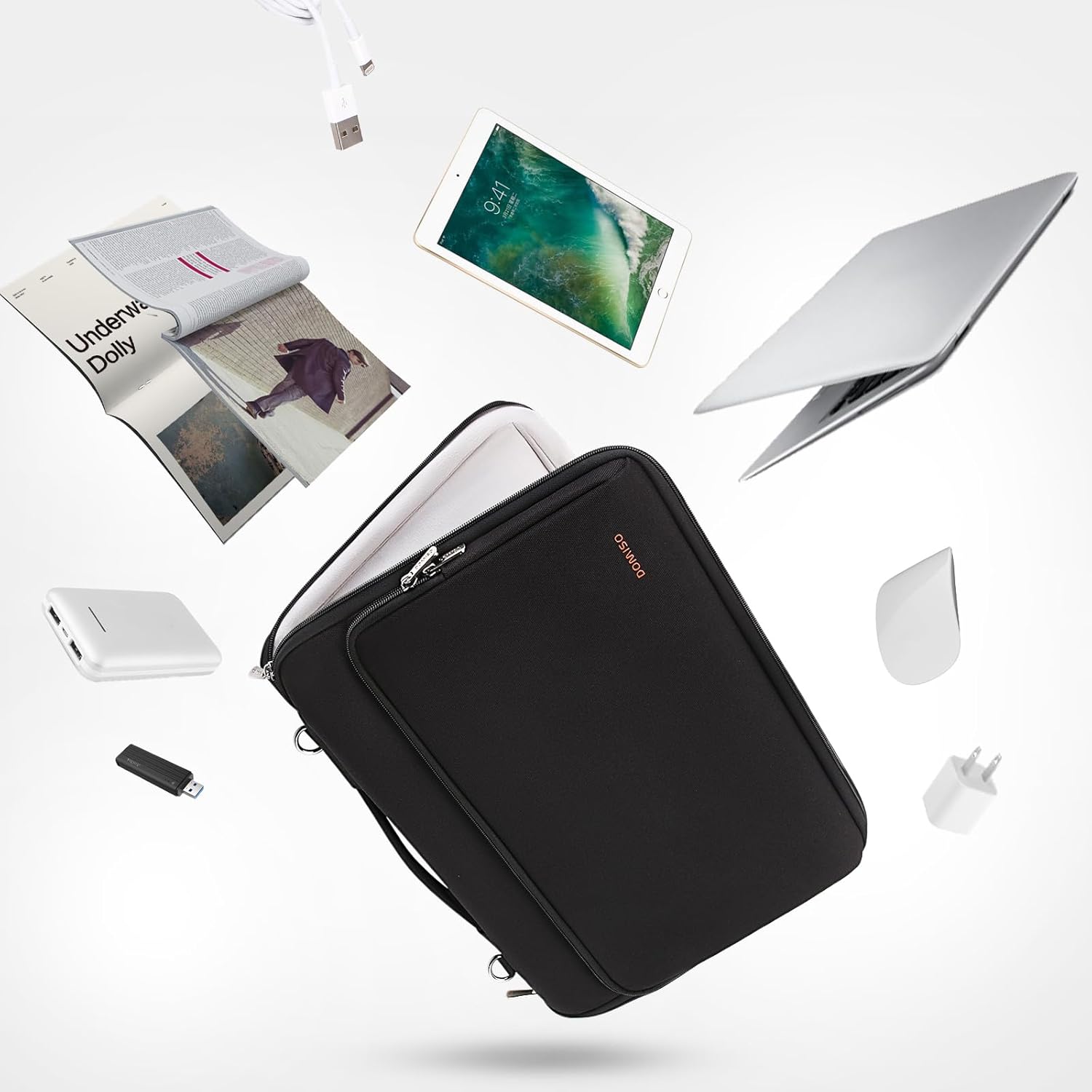 DOMISO 15.6 inch Laptop Case Sleeve Protective Cover Compatible with MacBook Pro 16 M4 M3 M2/Pro Max,15.6-16 inch HP Dell ASUS Lenovo Chromebook,Waterproof Computer Bag with Shoulder Strap,Black