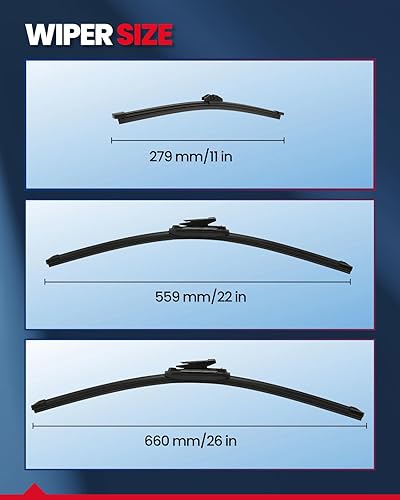 Miniatura 2 de KAX Fácil instalación y visibilidad de conducción superior Limpiaparabrisas prémium de 26 + 22 pulgadas + 11 limpiaparabrisas prémium para todas las