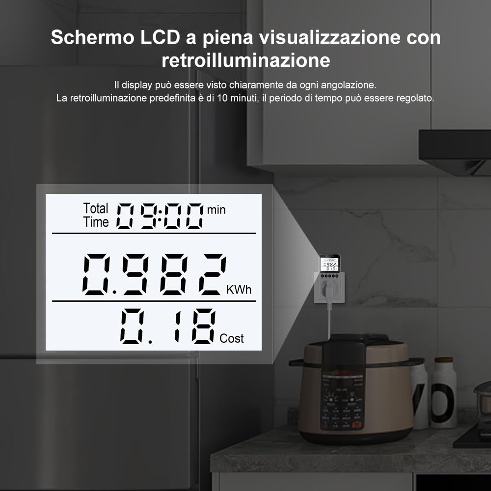 KETOTEK Stromzähler für Steckdose mit Hintergrundlicht Strommessgerät Energiekostenmessgerät 3680W Digitaler Energiekosten Stromverbrauchszähler