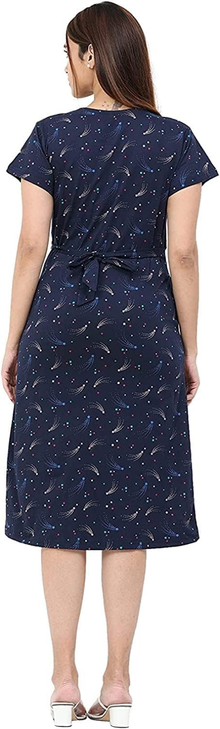 Label Women's Cotton Solid Midi Maternity Night Gown (NB AOP)