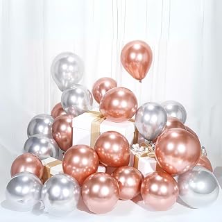 Flyloons 50 pcs Rose Gold Silver Metallic Chrome Balloons for Birthday Decoration items celebration Anniversary Girls Boys Men Women