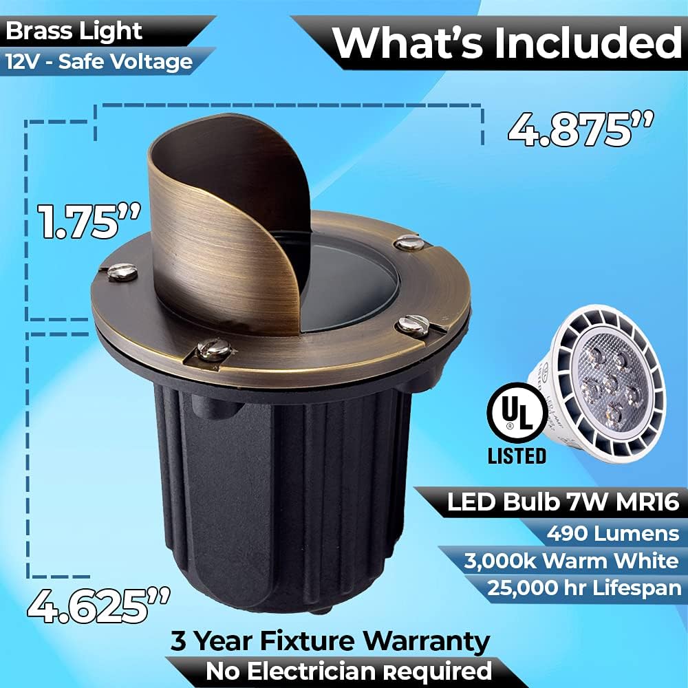 LED Spot Lights Outdoor Landscape Lighting Well Lights 174 - Solid Brass In Ground Light with 7W LED Bulb Security Landscape for Bright Long Lasting Home Garden Patio Pool Area Deck Lighting